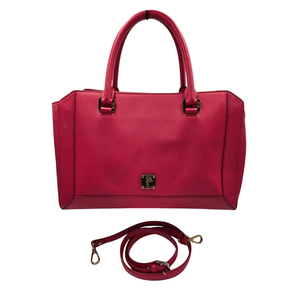 MCM Pink Satchel‎ Handbag with Crossbody Strap, Designer Leather Purse